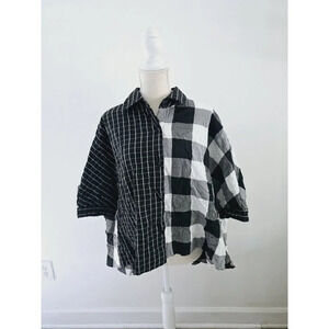 Moonlight Y&S Fashion Buffalo Plaid Checkered Gingham Oversized Crinkle Blouse S